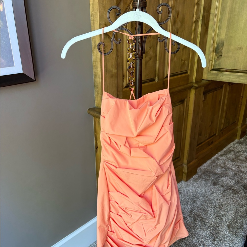 Amanda Uprichard Pink Bodycon Mini Dress Spaghetti Strap Cocktail